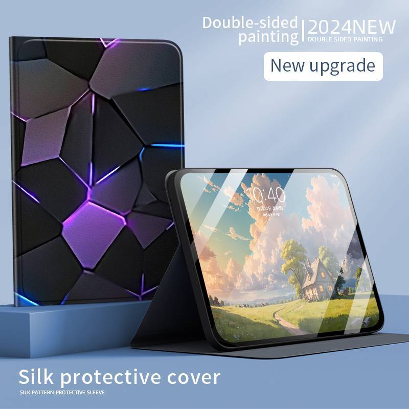 E-shop Kunstleder-Tablet-Hülle mit Xiaomi-Kompatibilität, faltbarer Ständer mit Schlaf/Wach-, mehreren Winkeln, farbigem Diamant-Muster-Schutzbezug für