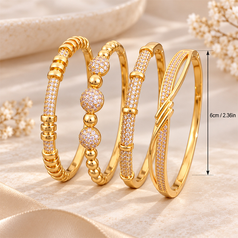 Soft Pink Tone 4pcs Open Bangle Set, Elegant Stacking Jewelry
