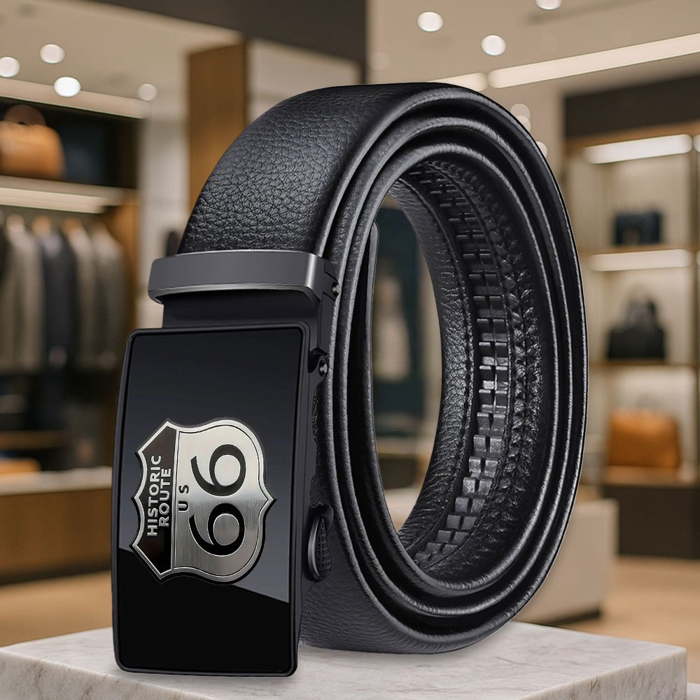 TEMU 1pc Versatile Men's Novelty Belt, Classic Retro Solid , Unisex Belt, Us Size 66 With Highway Print Design, Trendy Fashion, Exquisite Appearance,