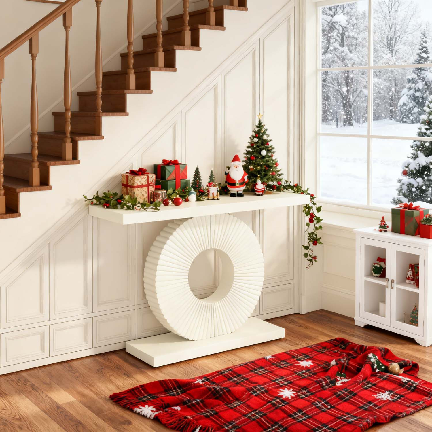 40-inch Modern Console Table With Geometric Base, Narrow Long Wood Entryway Or Sofa Table, Stylish Christmas Holiday Hallway Table For Home