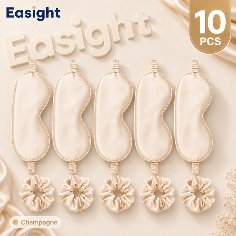 TEMU Ensemble de 10 masques de sommeil en satin pour femme, comprenant 5 masques de sommeil occultants et 5 élastiques à cheveux, masque pour et ,