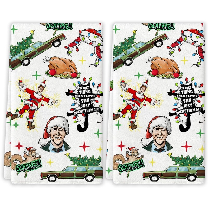 TEMU 2pcs 18x26 Inch Christmas Vacation Kitchen Towels Red And Green Xmas Dish Towels Winter Seasonal Holiday Decor Merry Christmas Decorations For