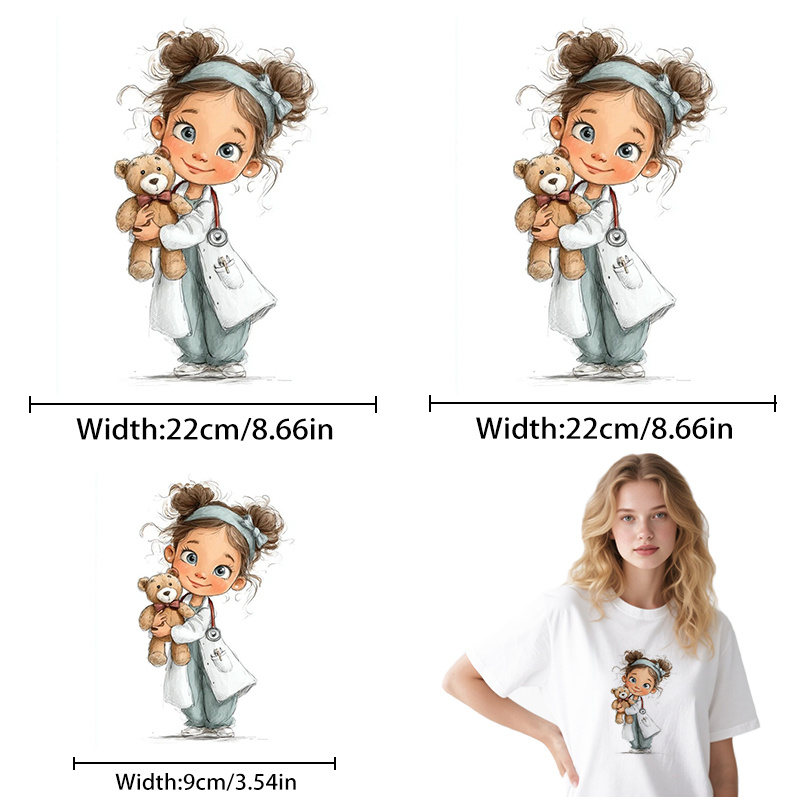 TEMU 3pcs Of Cute Doctor And Nurse Pattern High-definition Heat Transfer Stickers, Iron-on Patches, Easy To Operate, Seamless , High Tear Resistance,