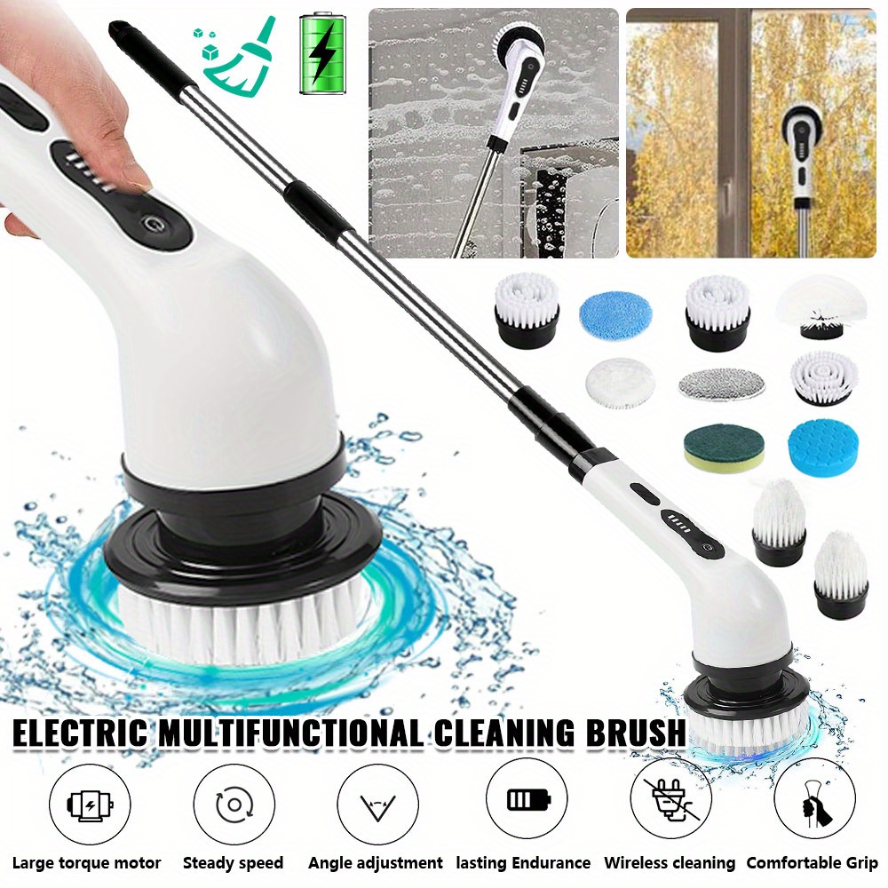 TEMU Cordless Electric Scrubber With Adjustable Speeds, Featuring A Detachable Handle And 11 Interchangeable Brush Heads, Ideal For Cleaning Floors,