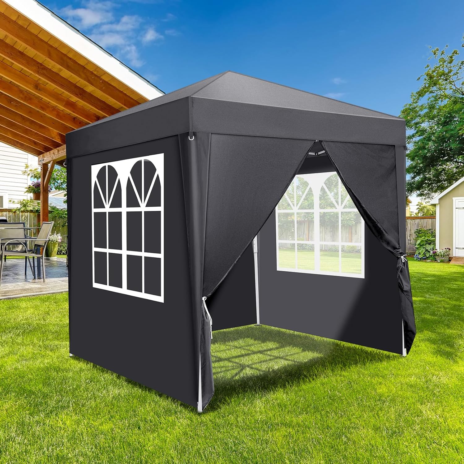 Bonnlo Pop-up Gazebo, 2x2m Folding Gazebo - Height-adjustable, Party Tent With 4 Side Panels, Garden Gazebo For Outdoor Weddings, Gardens, Camping & Parties, Grey