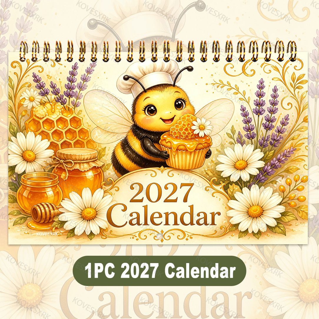 TEMU 1pc 2027 Bee-themed Wall Calendar | Pastoral Illustration Style Monthly Calendar | 12 Months With Illustrations And 365 Days Writing Space | 5.5