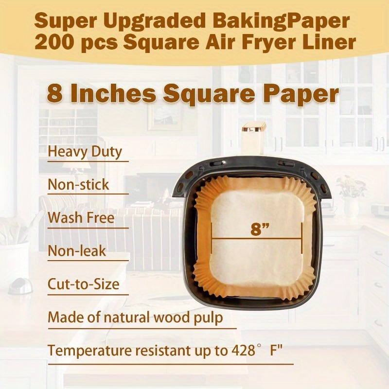 200pcs 8 air fryer liner square baking parchment paper airfryer linersunbleached disposable nonstick nonleak nonwashing air fryer paper liner for 58   fryer basket, air fryer liners disposable, disposable air fryer liners, air fryer liners extra large, air fryer liners non stick, air fryer paper liners disposable, disposable cooking, kitchen essentials, nonstick surface, square liners, unbleached paper, nonwashing liners, baking sheets, home cooks, meal preppers Product details 1