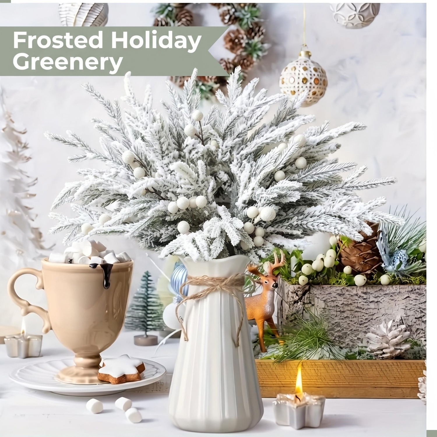 TEMU Set de 20 piezas de de artificial blanca de invierno y , simulados y agujas de pino - Adecuado para coronas/Decoración de árboles de Navidad,