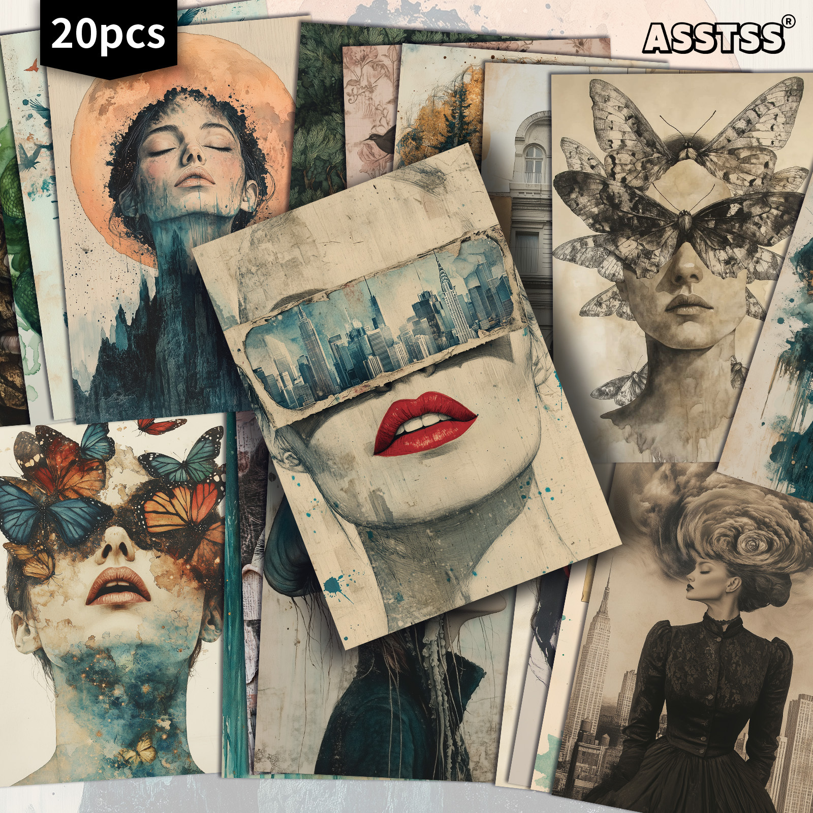 TEMU 20-pack Asstss Surreal Woman, Postcards - 4x6 Inches Retro Junk Journal Supplies, Classic Pinup Illustrations Collectible Decorative Painting