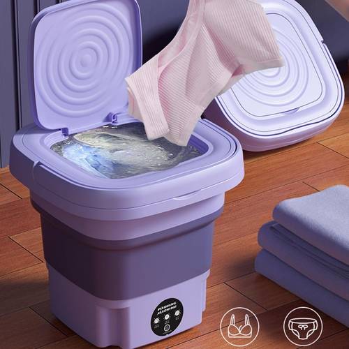 compact foldable 2 in 1 washing machine spin dryer for clothes underwear socks and portable travel laundry tub with purple lid 13l capacity 110v us plug ideal for and dorm use dorm washing solution foldable design durable plastic body