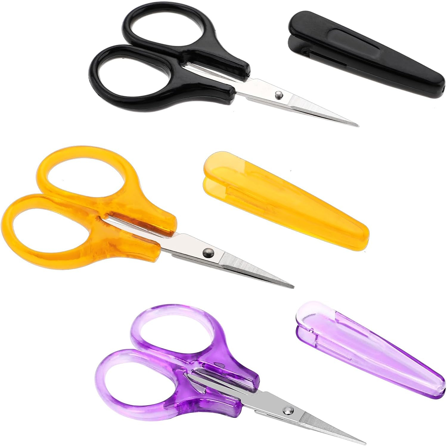 Image of 3pcs Small Craft Scissors- Stainless Steel With Protective Cover, Mini Detail, Precision Straight Tip For Cutting Paper, Scrapbooking Random Color