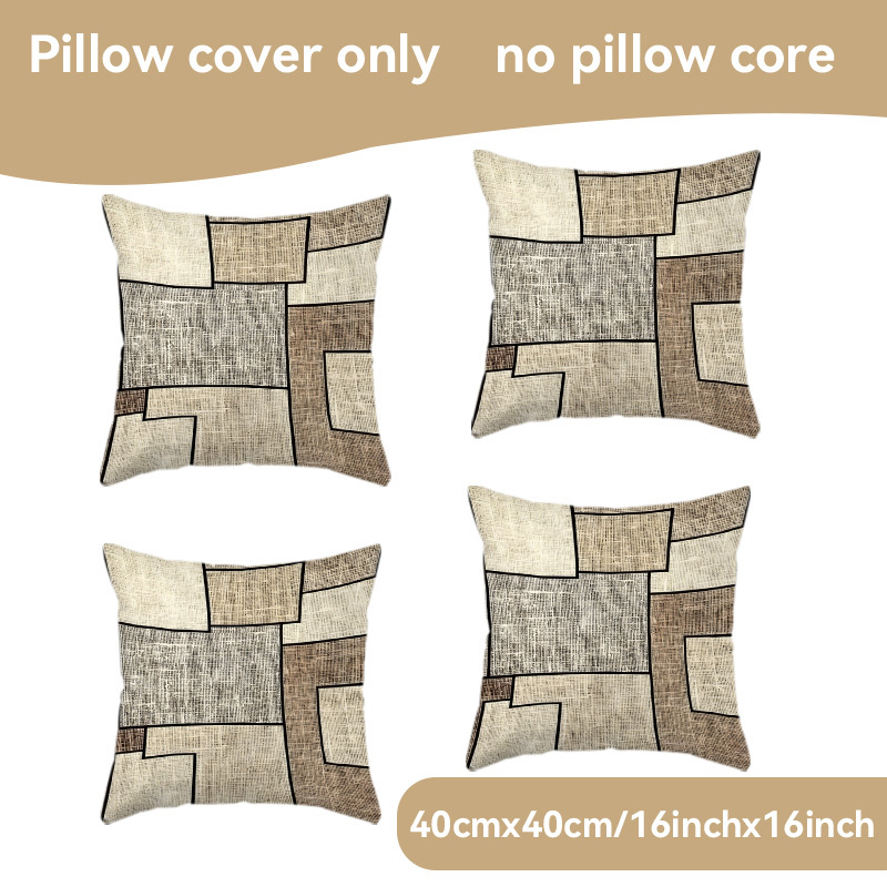 TEMU Lot de 4 taies d'oreiller/housses de coussin, style , motif géométrique en patchwork à texture toile de jute, housses de coussin décoratives,