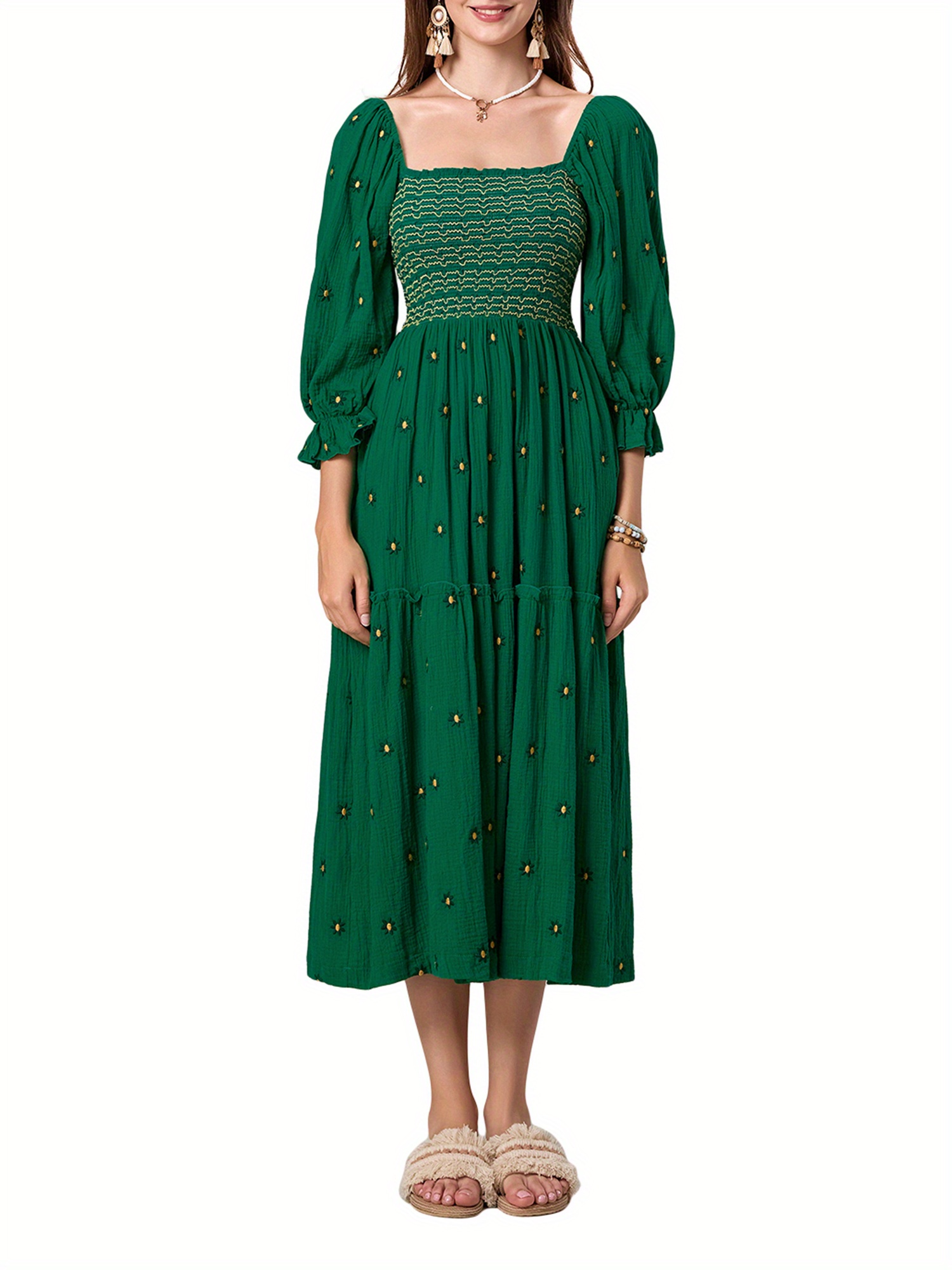women maxi dress square neck long sleeves swing - Temu