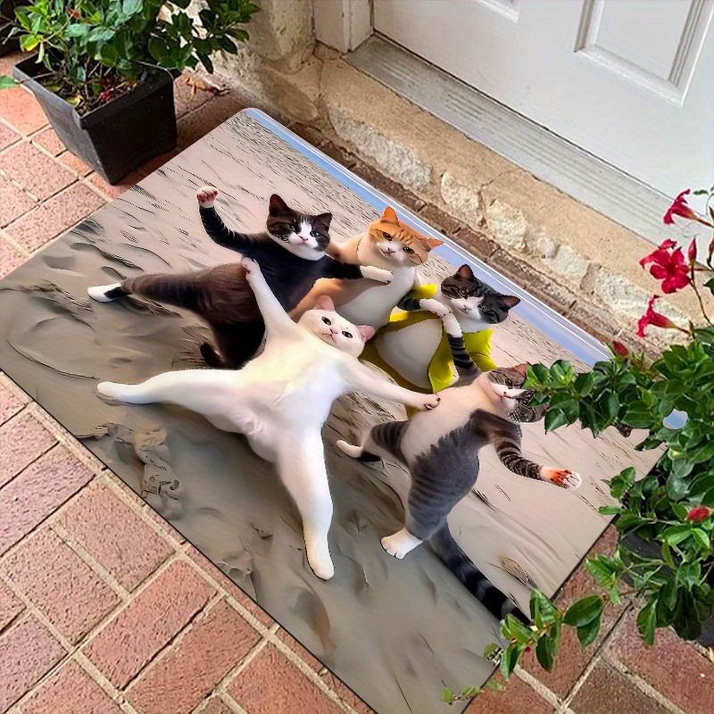 

1pc Doorway Mat, Creative Abstract Different Poses Standing Cat Cat Pattern Printed Carpet, Non-slip Polyester Soft, For Indoor/ Outdoor- Living Room, Bathroom, Kitchen, Decoration, Gift