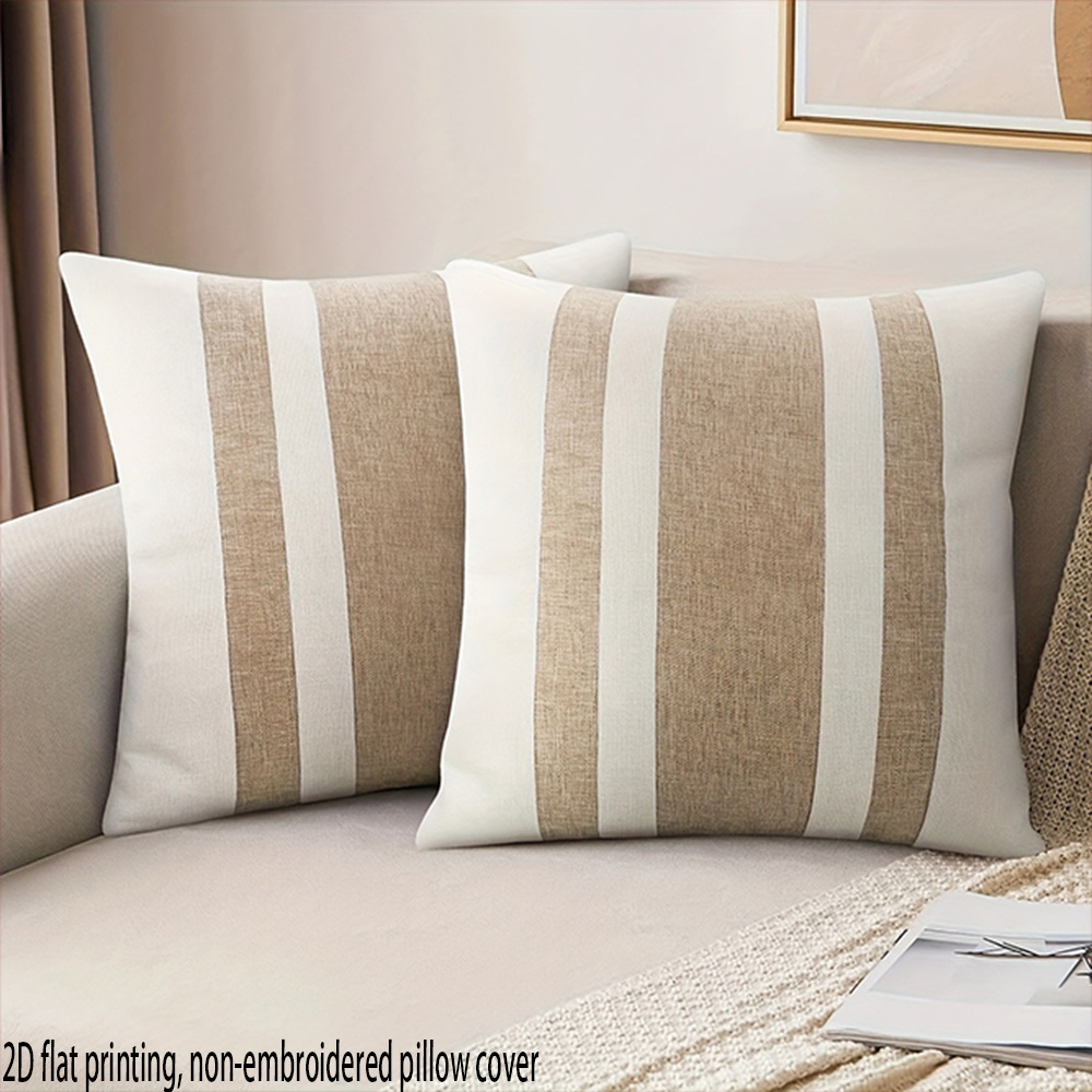 TEMU de almohada 2D - 2 piezas, de estampados a rayas beige-marrón, un estilo - para el hogar, tapicería , adecuada para decoración diaria, festivos,