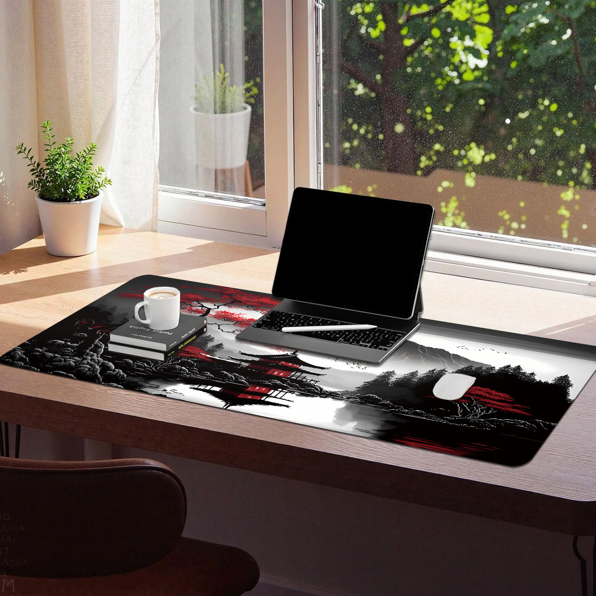TEMU 1pc Extended Gaming Mouse Pad And Pc Desktop Keyboard Pad - Landscape Painting, Ink Painting, Elegant And Artistic Pattern - Laptop Protective