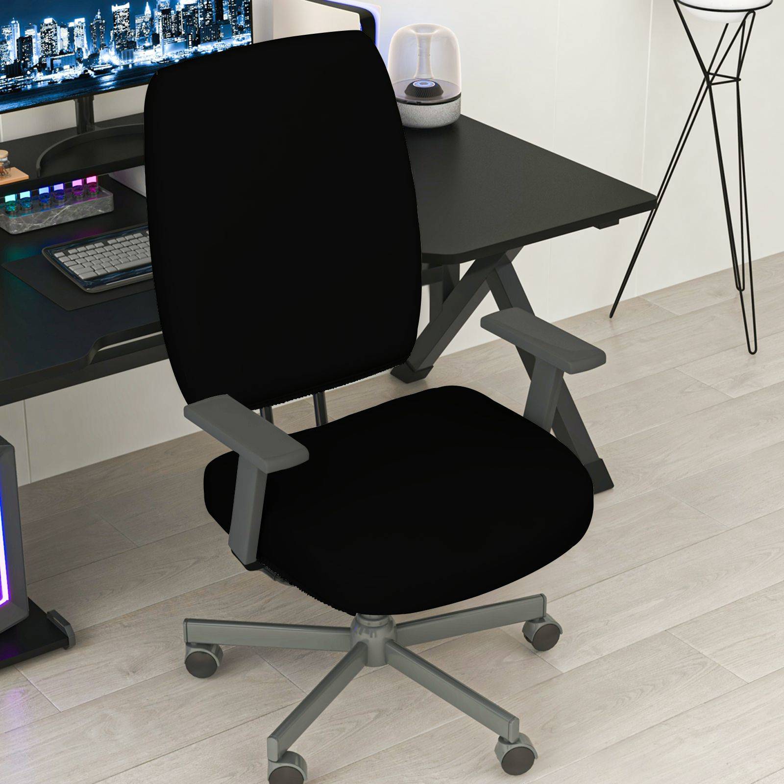 TEMU 2pcs Black Universal Modern Stylish Elastic Chair Cover( Without Chair), Christmas Rotating Table And Chair Protective Cover, Removable Seat