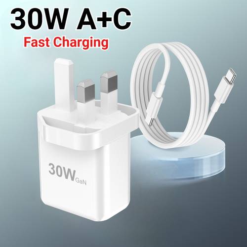 PD 30W USB-C & QC 3.0 USB-A Port Fast Charging Adpater, with USB C-C to C Charging Cable, Compatible with Iphone 17/16/15Pro Max, Samsung, Ipad, Tablets -Dual Port Charger