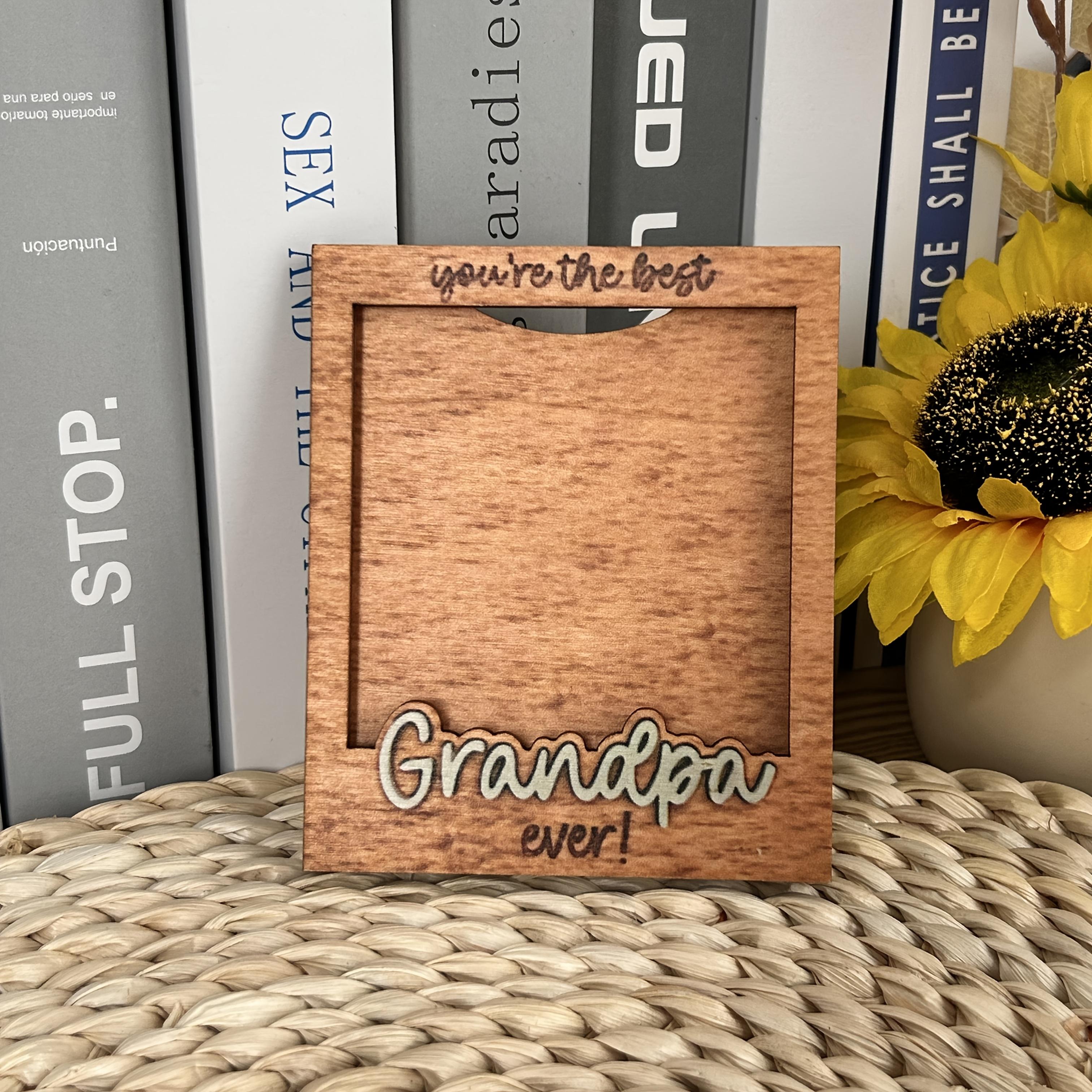TEMU 3d Wooden Grandpa Figurine Photo Frame - Horizontal Rectangular Picture Frame Suitable For Father's Day Gifts, Tabletop Display With Grandfather