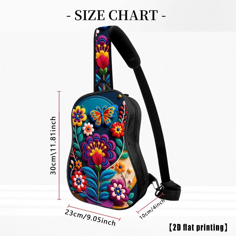 Bolso bandolera bordado con flor y mariposa, mochila para senderismo, chaleco, impresión plana 2D, correa de hombro ajustable, gran capacidad, adecuado para ciclismo y senderismo al aire libre para hombres y mujeres