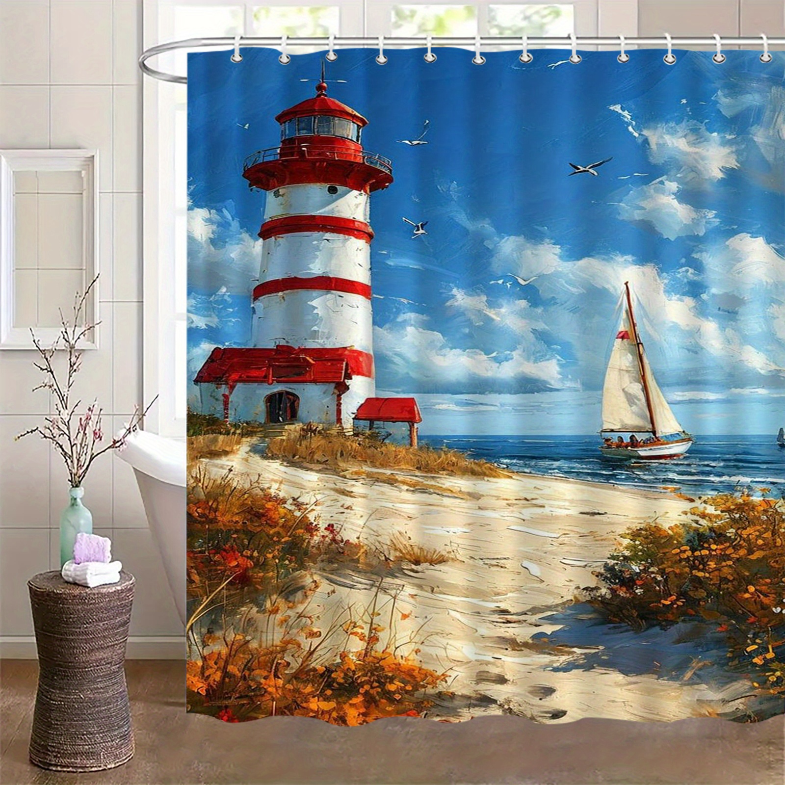 TEMU 1pc A Shower Curtain Featuring A , Complete With Hooks, Suitable For Washing, Serving As A Bath Divider, And Enhancing Bathroom Decor