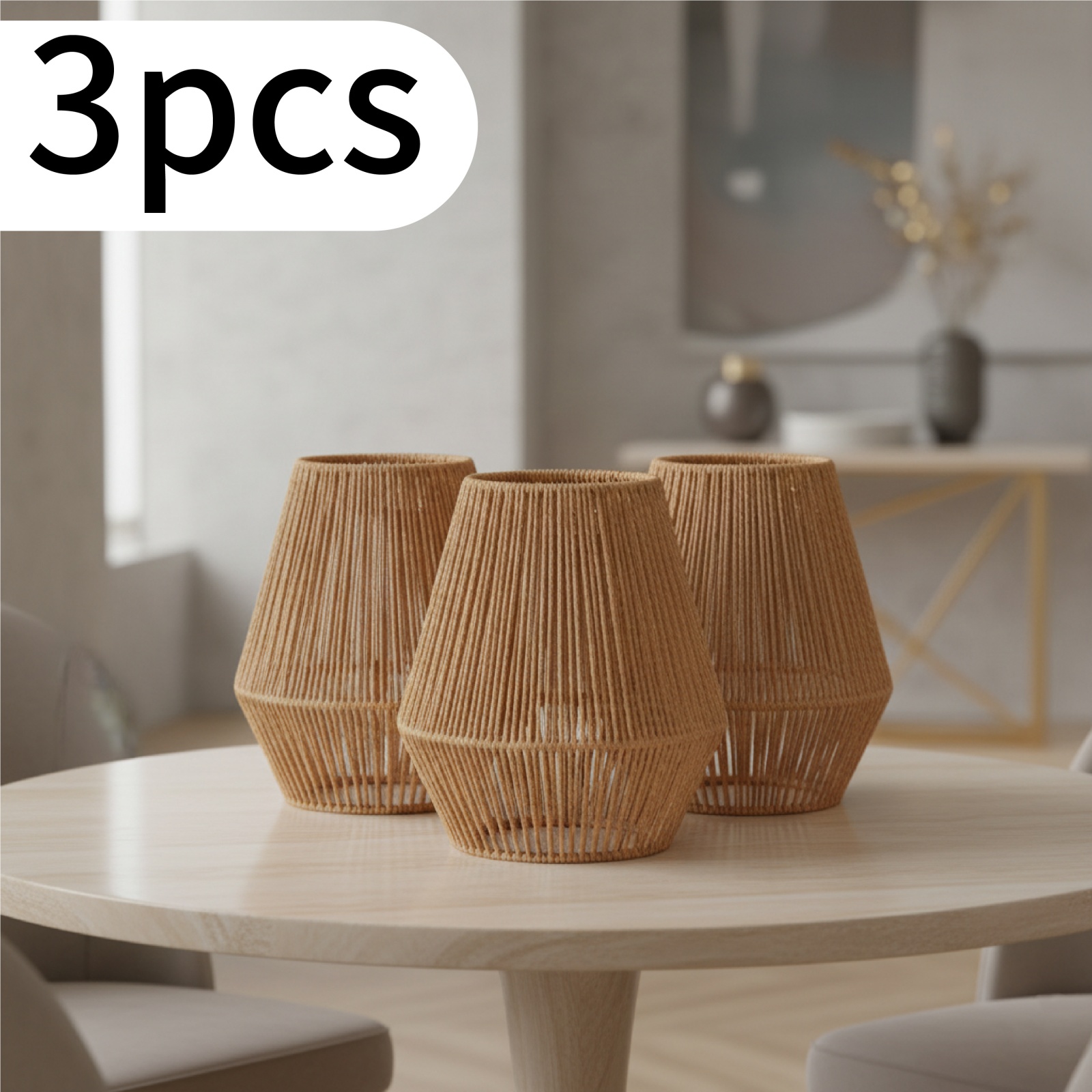 E-shop 3er-Set Böhmische Gewebte Rattan Lampenschirm - Handgefertigter Makramee Lampenabdeckung für Gemütliches Wohnzimmer, Bauernhaus Esszimmer, Deko