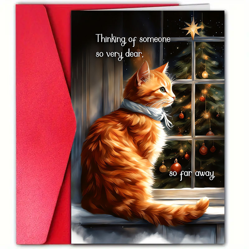 

Christmas Card With Envelope - Family, Friends & Colleagues, 4.7"x7", Ideal For & Cat Lovers, Christmas Decor