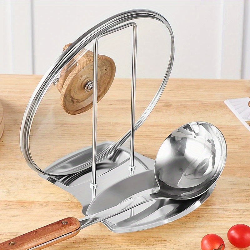 stainless steel pot lid holder detachable no drill kitchen countertop drain rack space saving cookware organizer for home use details 0