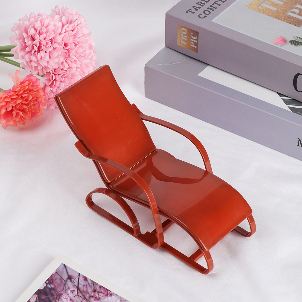 

1pc Vibrant Red Miniature Beach Chair Model - Foldable Lounge Deckchair, Ideal For Diy Decor & Landscape Building, Perfect Gift In Pink/white