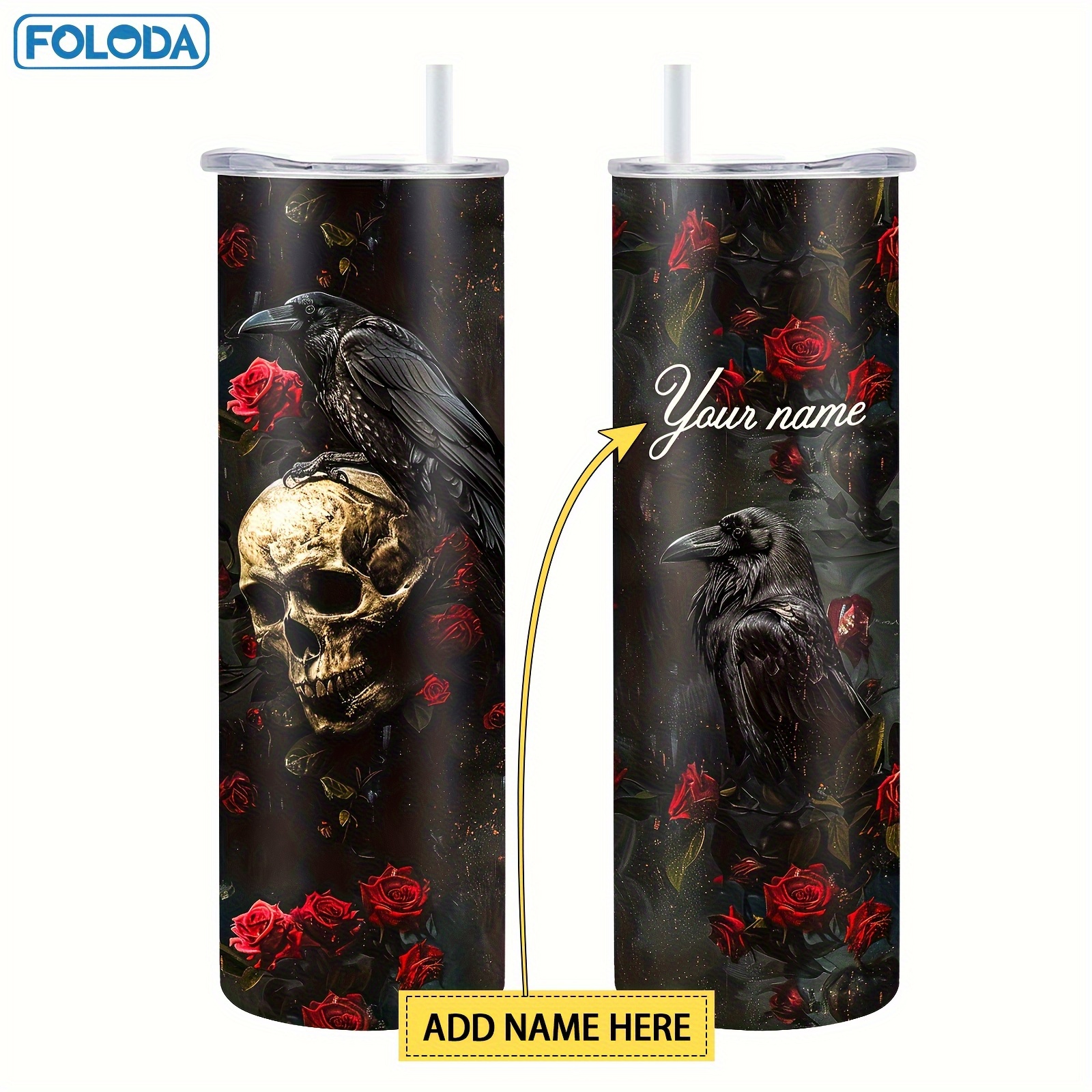 1pc Personalized Cool Tumbler Birthday Gift Mug 20oz With Lid Gothic Coffee Mug, Travel Cup, Birthday Gifts For Skeleton Lovers, Horror Lovers Water Bottle For Halloween Gift Outdoor Travel Cup
