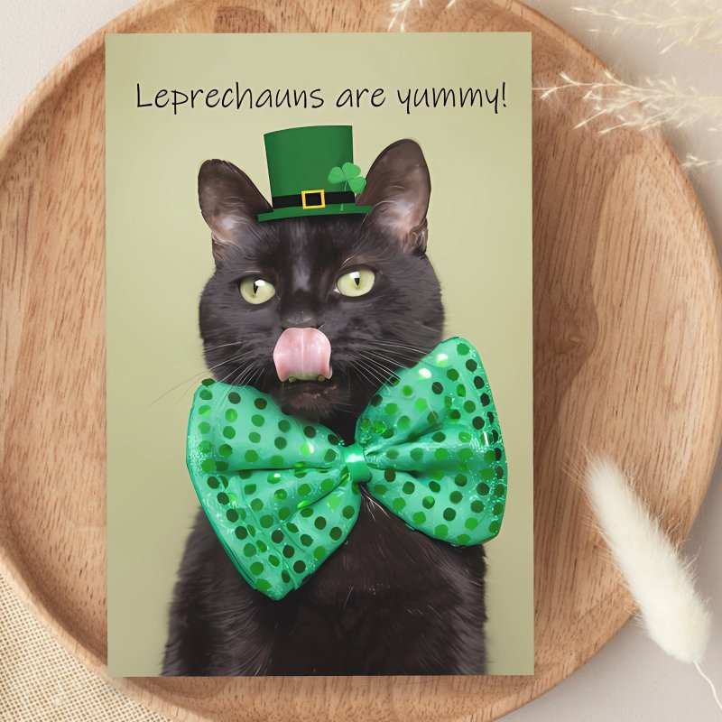 TEMU 2pcs: 1 Greeting Card + Envelope. A Humorous Black Cat 's Day Card Featuring A Leprechaun Hat Design, Perfect For , Family, And . Suitable As A