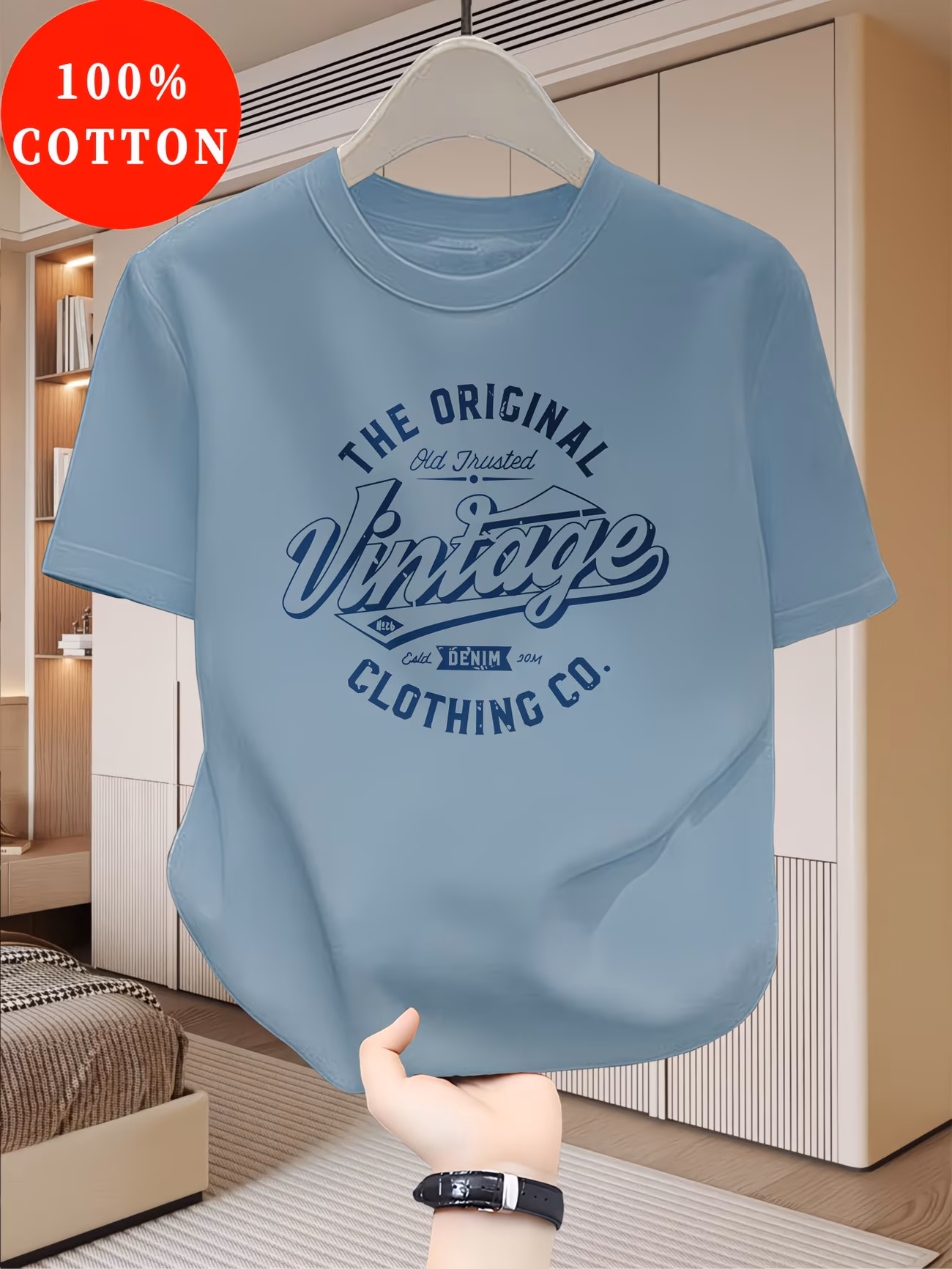 t-shirt pour homme 100 % coton, nouveau haut dété fin à manches courtes, coupe ajustée mince tendance et , et décontracté pour les quotidiens des jeunes étudiants, motif lettres imprimées anglaises vintage, design de marque 0