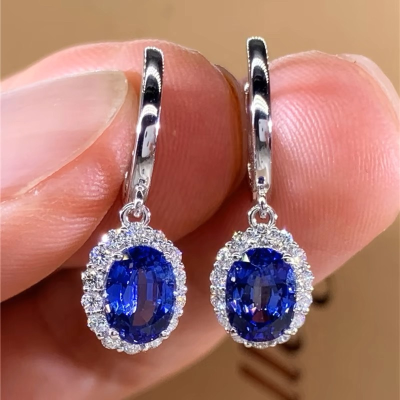 E-shop Luxuriöse Rot-Blau Synthetische Zirkonia Blumen-Ohrringe für Damen, Hochzeitsschmuck Geschenk