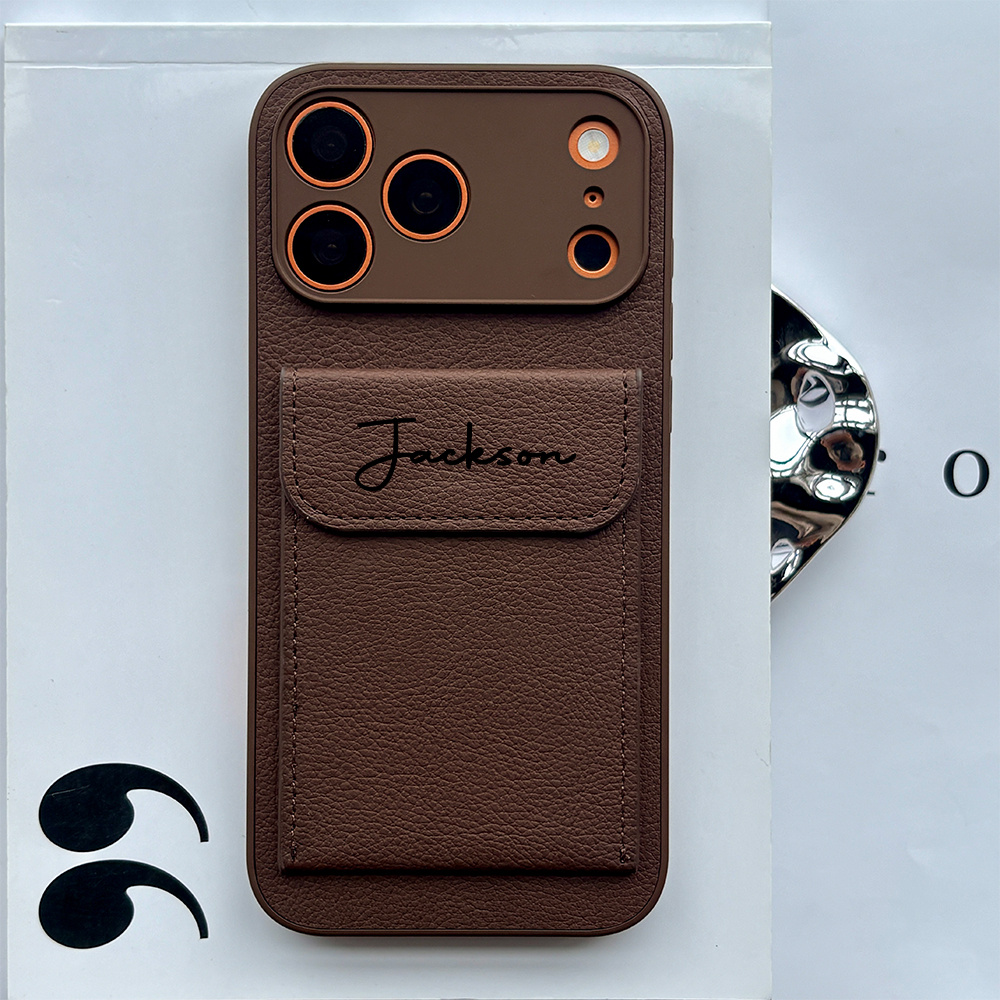 TEMU Coque de téléphone - Coque de téléphone avec porte-cartes en PU personnalisé et signature, style manuscrit , compatible avec iPhone 17 16 15 14