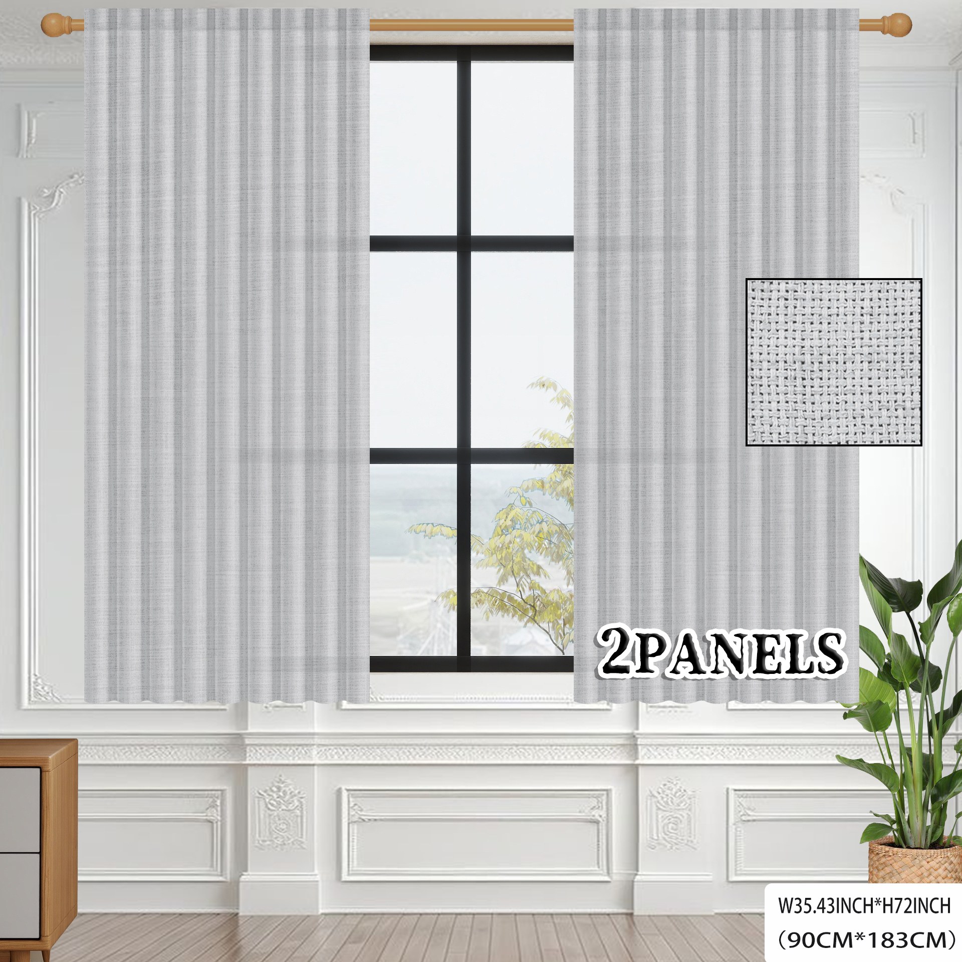 TEMU 2-pack Polyester Linen-look Textured Curtains, Light Filtering Sheer Window Panels With Rod Pocket For No-drill Hanging, Style For Bedroom,