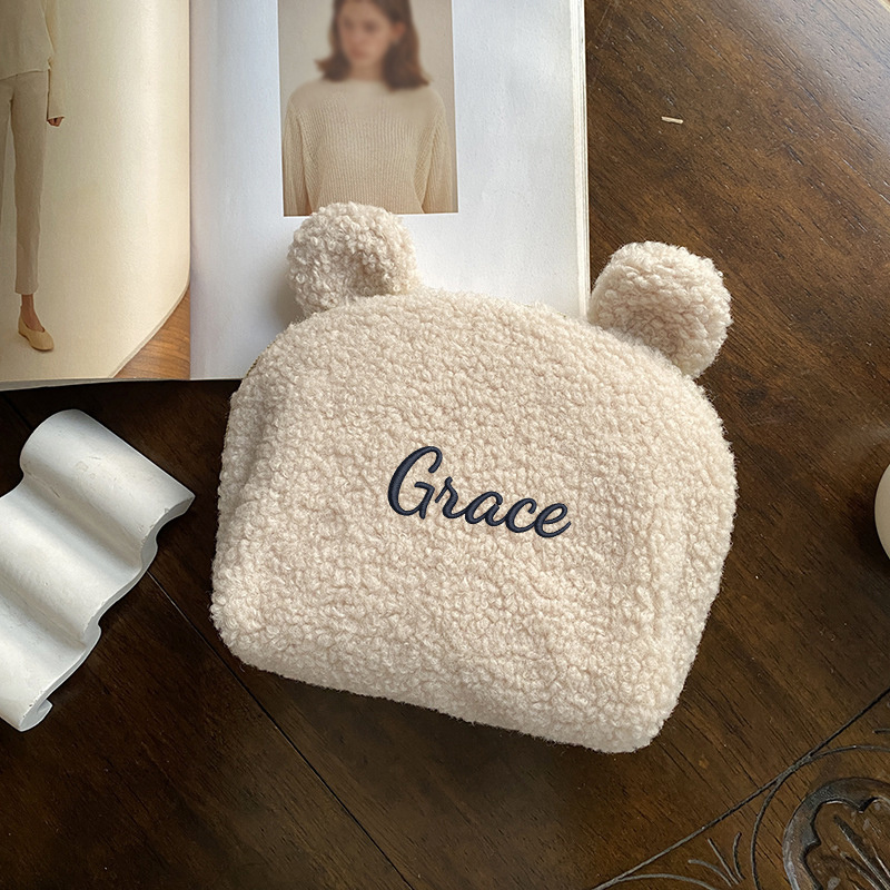 E-shop Personalisierte Plüsch-Makeup-Tasche für Damen - Name/Initialen/, Weicher Fleece-Kosmetikorganizer mit Reißverschluss, Große
