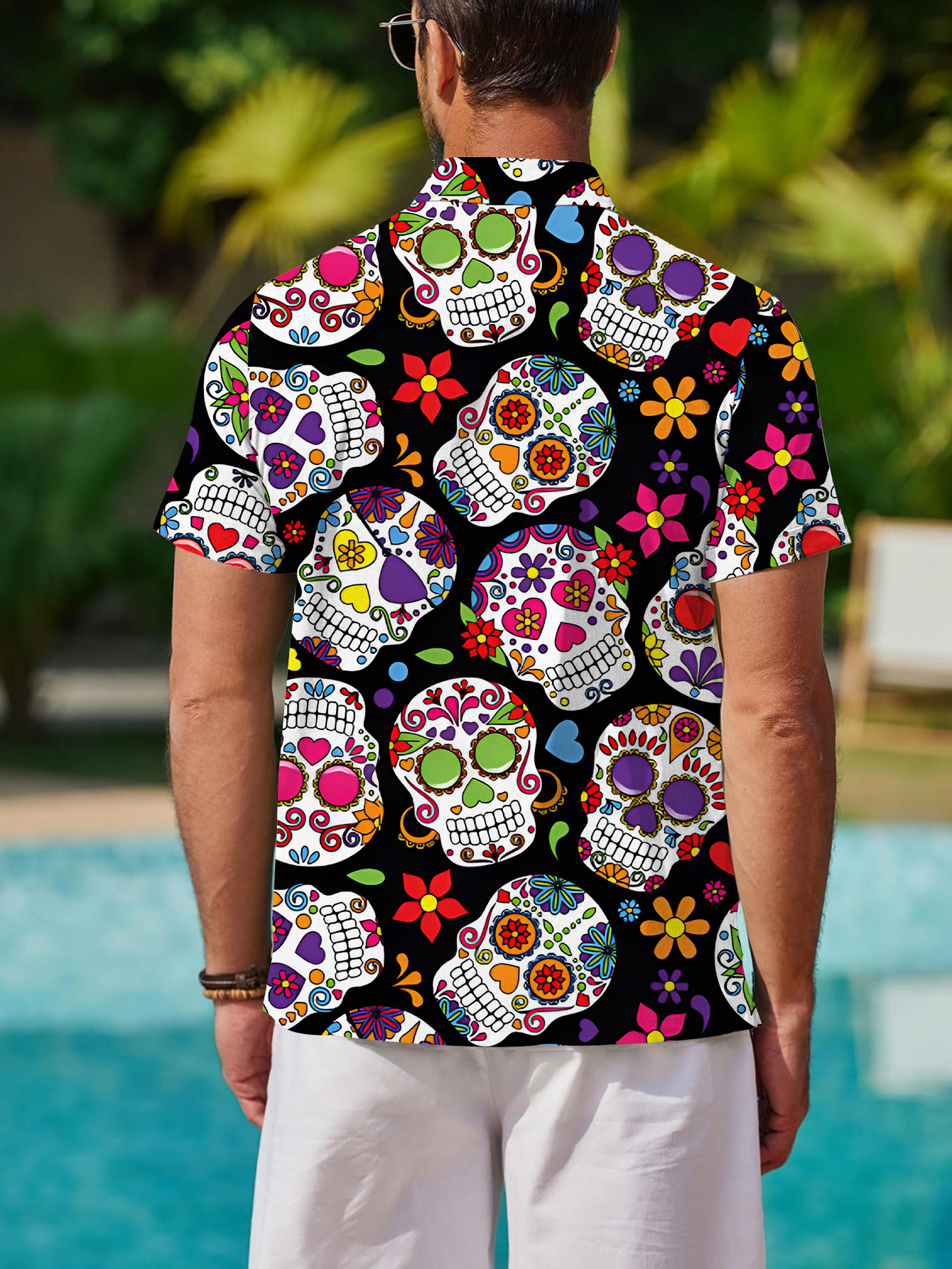 item picture mens casual   plus size short sleeve shirt with colorful skull pattern mexican style fashionable and stylish apparel printed clothing streetwear summer trendy mens