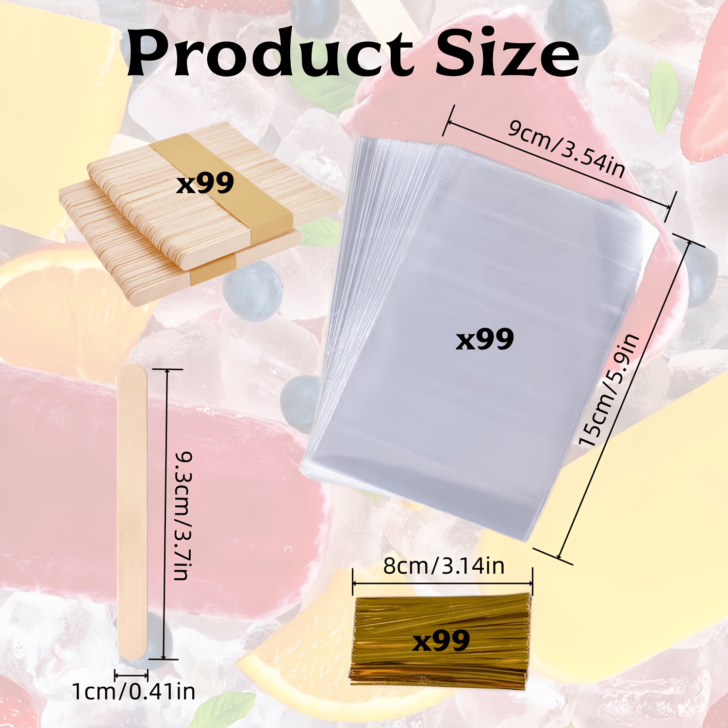 TEMU 299 Sets Of Sticks And Packaging Bags, Including Disposable Transparent Plastic Bags, Disposable Wooden Sticks And Golden Metal Twist Ties,