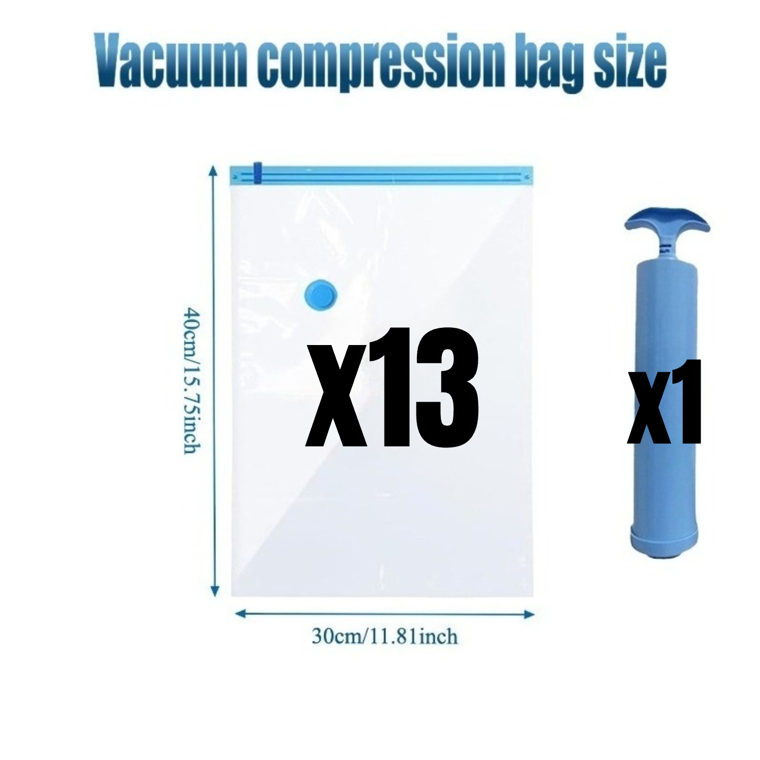 Image of 14pcs Vacuum-sealed Bags, With An 1 Hand-operated Pump. Large Capacity, , Stackable. Ideal For Storing Bedding And Clothes During Seasonal At Home Or When Traveling, Saving Space.