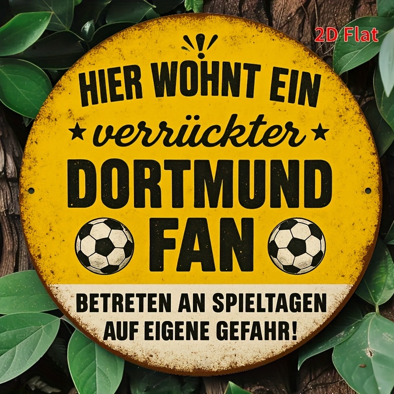 E-shop 2D-Flach, 2D-Ebene. Vintage-Holz-Wanddekor – Deutsches Humor-Fußball-Fanschild, gelb-schwarzes Vintage-Design, geeignet für lustige -Dekoration
