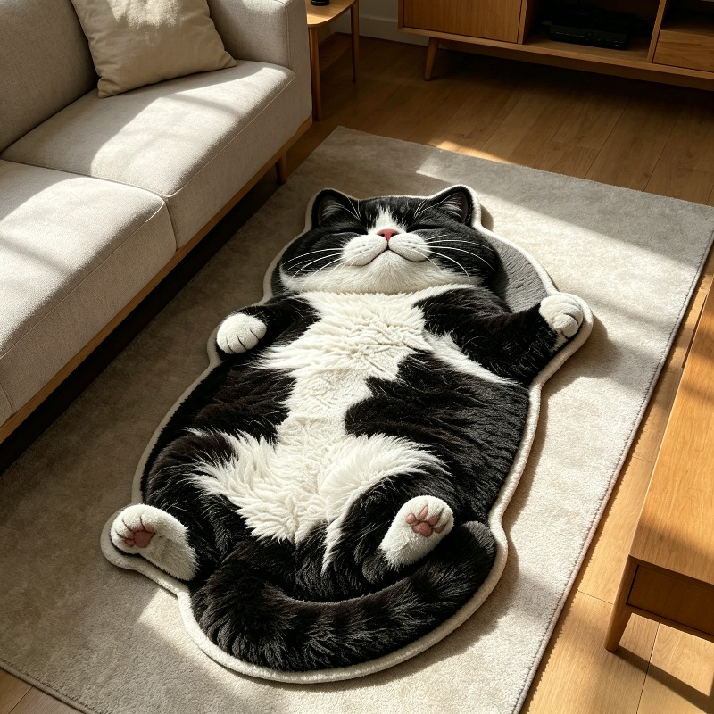 TEMU 2D Fläche, verspieltes und niedliches Kuh-Katzen-förmiges, speziell geformtes Teppichmuster, modische und einzigartige Heimdekoration für