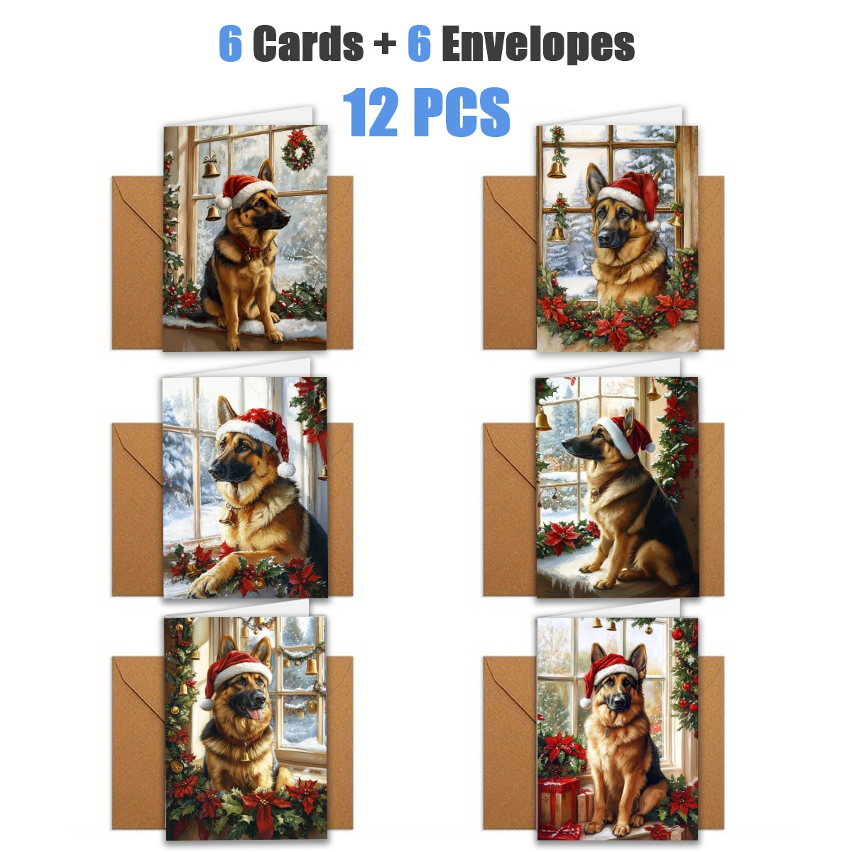 TEMU 1 Set/12 Cards/24 Cards Santa Hat Dog And Holiday Wreath Greeting Cards | Includes Envelopes, Greeting Cards | Suitable For Birthdays,