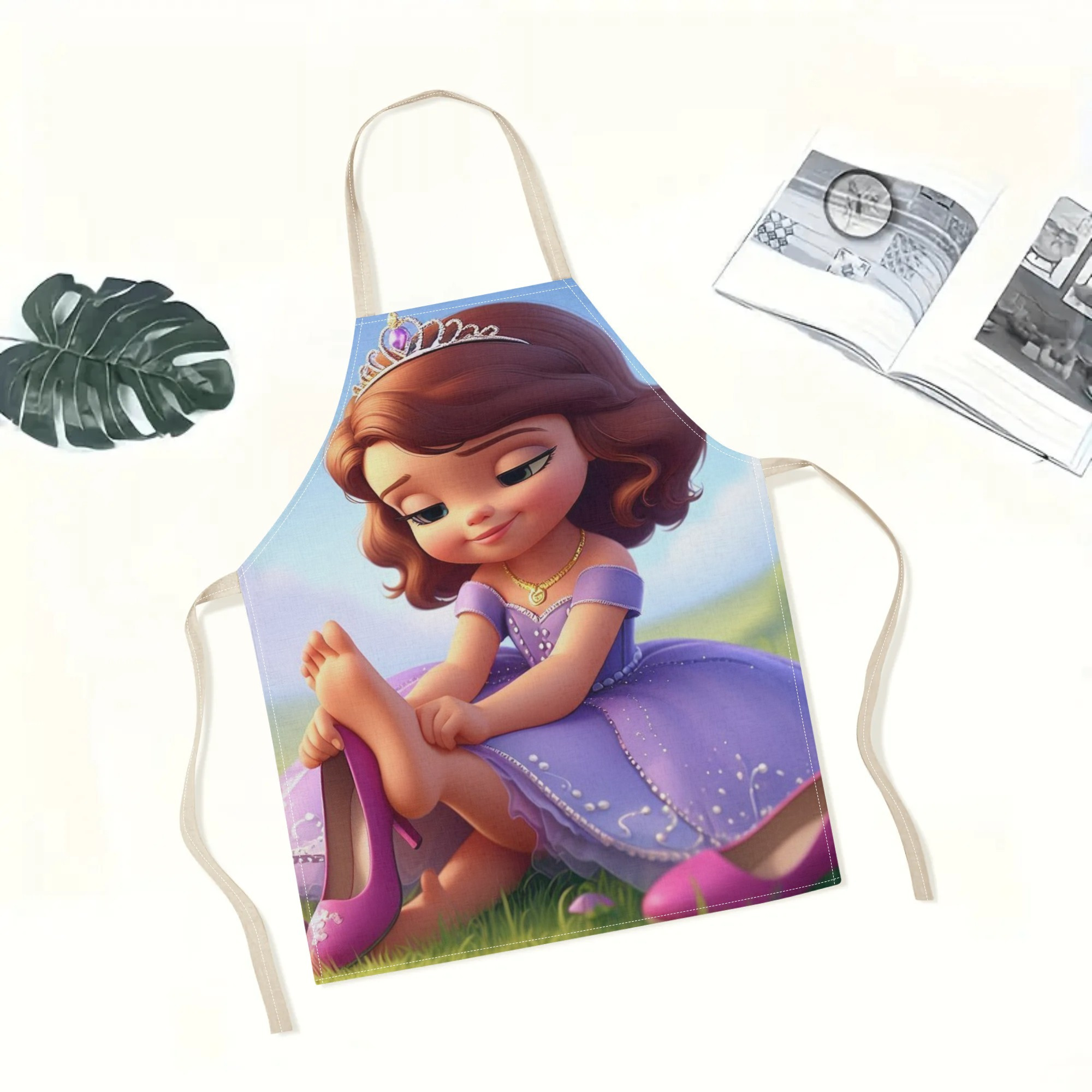 disney   waterproof apron - vibrant cartoon princess design,   polyester, ideal for home, restaurants, cafes & more - stylish & simple with flower pattern details 0