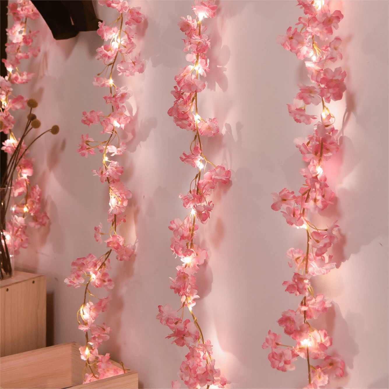 TEMU Lierre de roses roses artificielles décoratives de simulation, 100 cm, 10 LED, alimenté par piles (piles non incluses), parfait pour , la