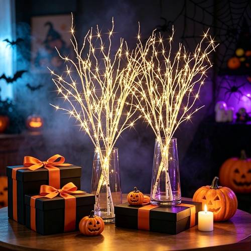 4pcs artificial birch tree branches suitable for christmas halloween easter thanksgiving valentines day multi functional plastic branches suitable for room decorations holiday and reunion celebrations aa battery powered