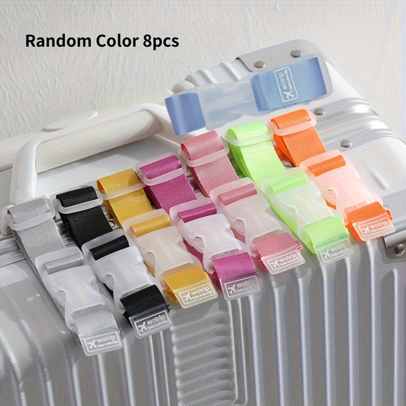 TEMU 8pcs Set Of Random Color Bright Travel Luggage Straps - Durable Fiber, Adjustable, Release - Lightweight And , Used For Secure Suitcase