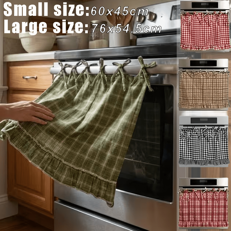 Large/Small Size Handcrafted Red Oven Skirt, Suitable for Farmhouse Kitchen Decoration, with Edging And 9 Straps, Rural-Style Stove Door Curtain, Suitable for Ovens And Stoves, Heat-Resistant Oven Door Curtain, Electrical Decoration Cover