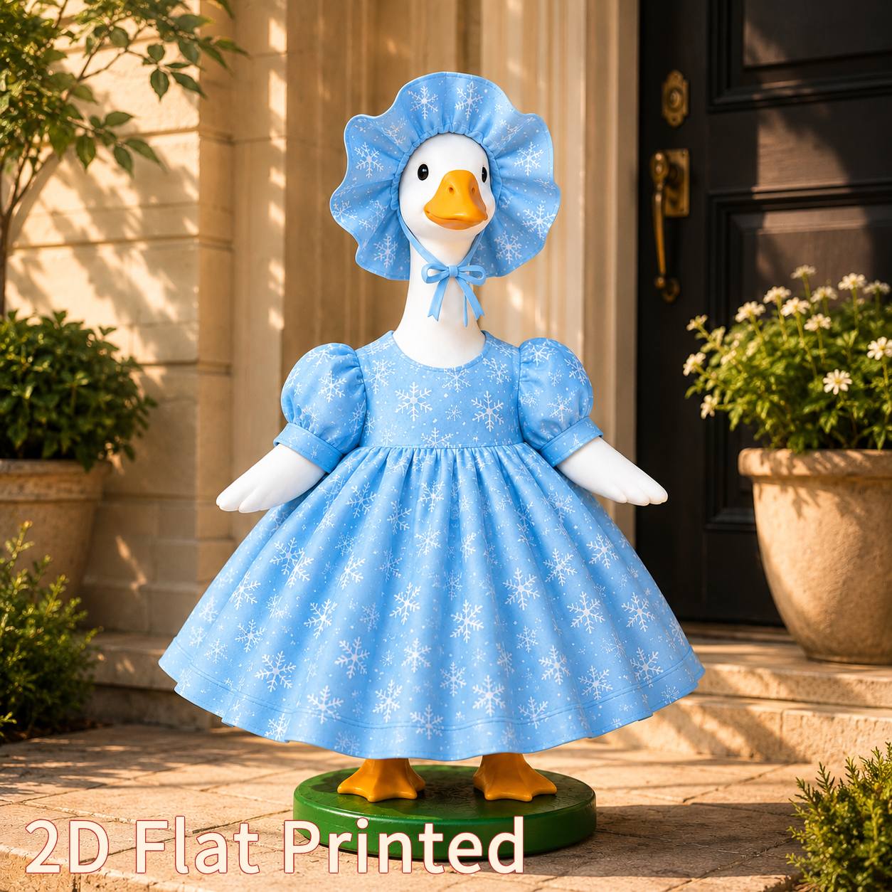 TEMU 23 Inch Porch Goose Outfit, 2d Flat Printed Blue Snowflake Winter Christmas Dress With Matching Bonnet Hat, Multiple Styles , Decorative Clothes