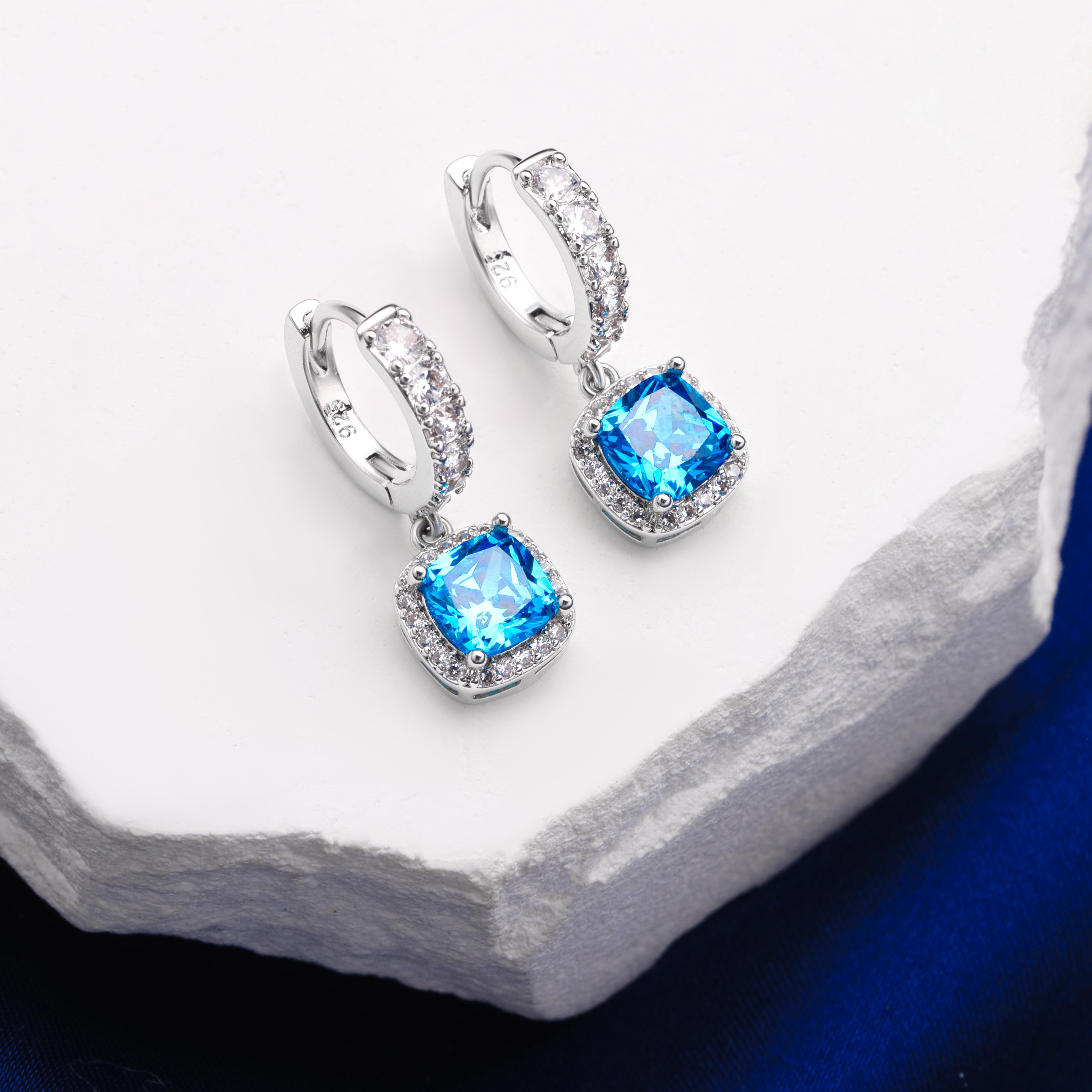 Women's 925 Silver Inlaid Square Zirconia Hoop Earrings