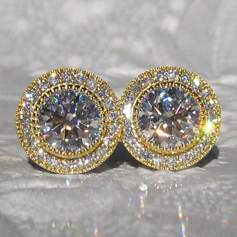TEMU 2pcs - Luxurious Set Ultra-sparkling Round Synthetic Zirconia Stud Earrings - Hypoallergenic - Fashionable And Elegant - Perfect Jewelry For